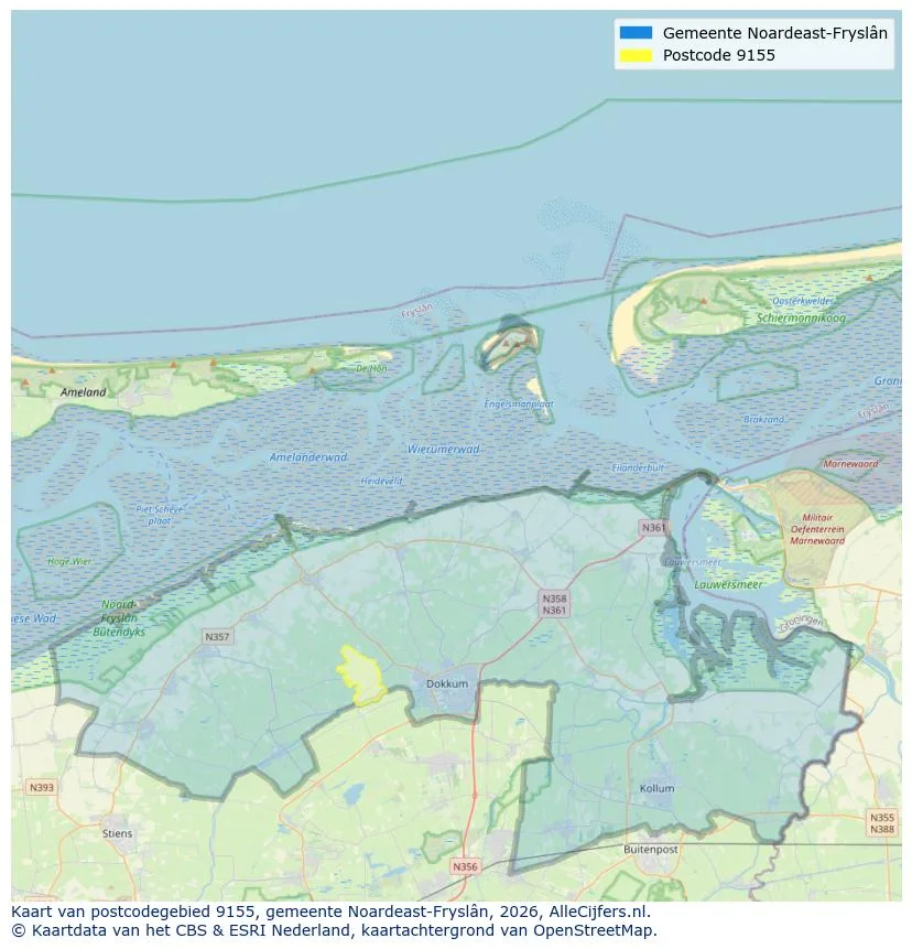 Postcodekaart voor 9155