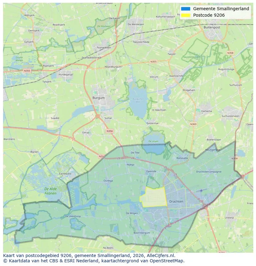 Postcodekaart voor 9206