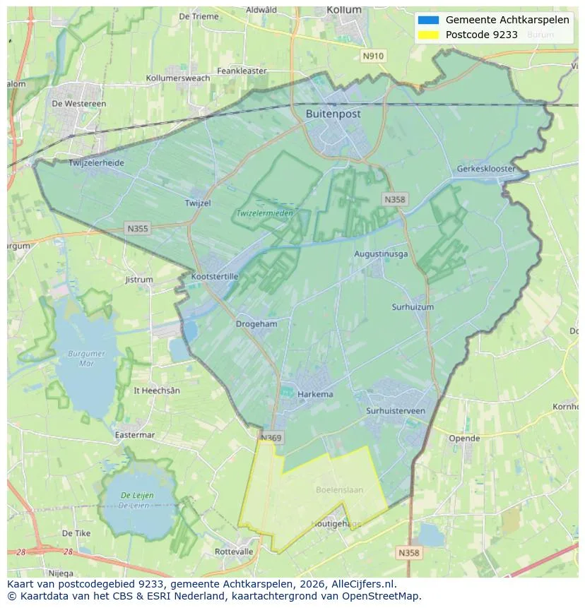 Postcodekaart voor 9233