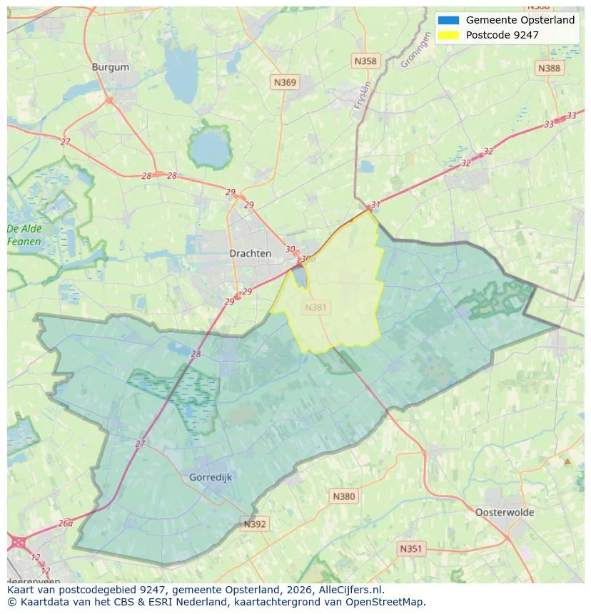 Mapa de códigos postales para 9247