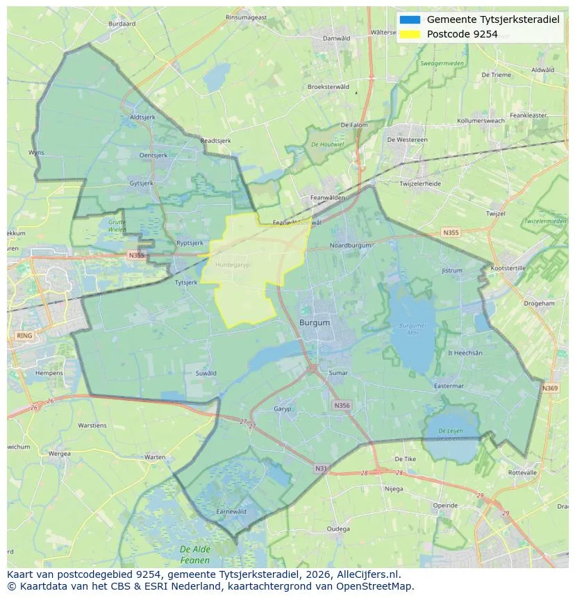 Postcodekaart voor 9254