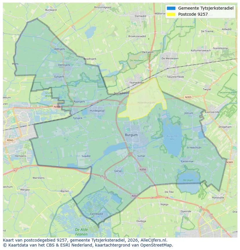 Postcodekaart voor 9257