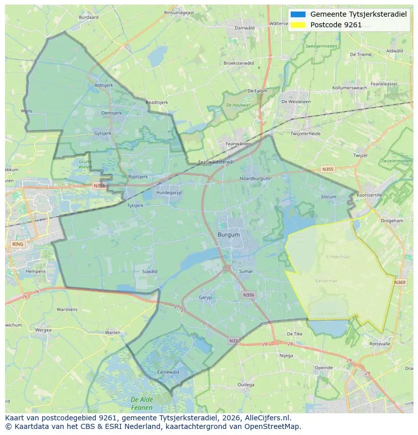 Postcodekaart voor 9261