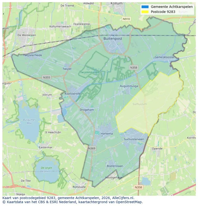 Postcodekaart voor 9283