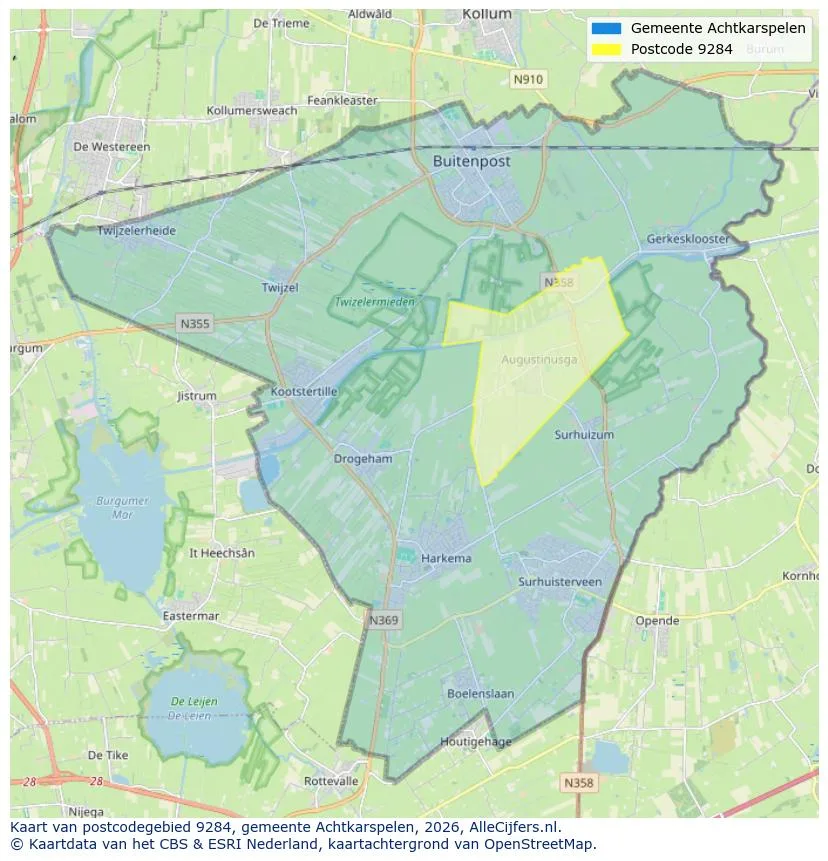 Postcode map for 9284