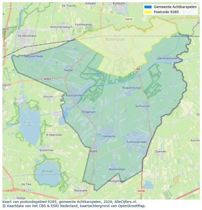Postcodekaart voor 9285