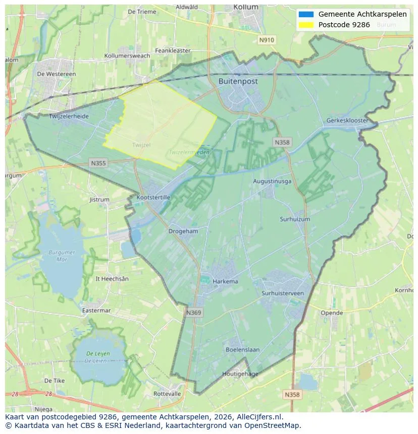 Postcodekaart voor 9286