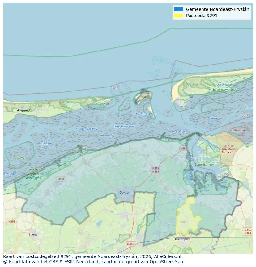 Postcodekaart voor 9291