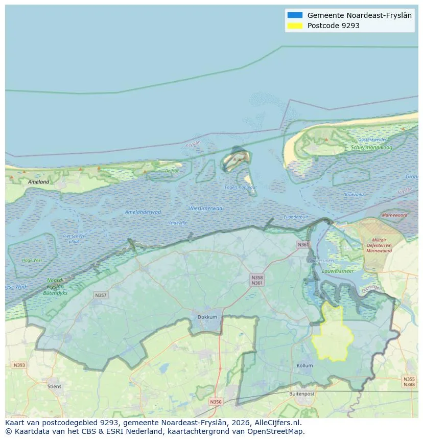 Postcodekaart voor 9293