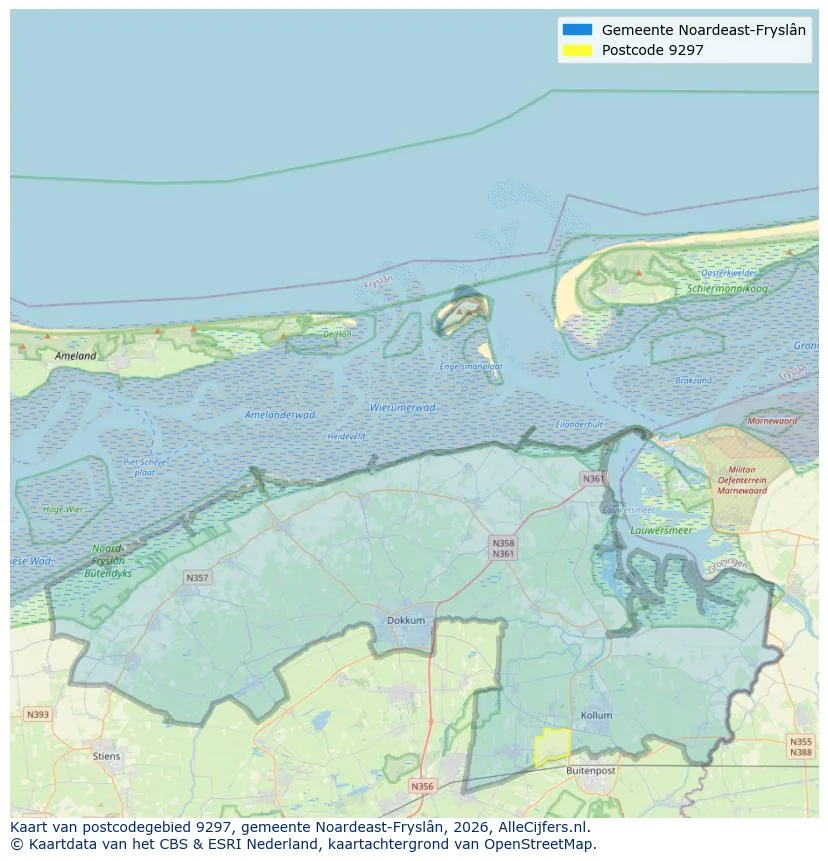 Postcodekaart voor 9297