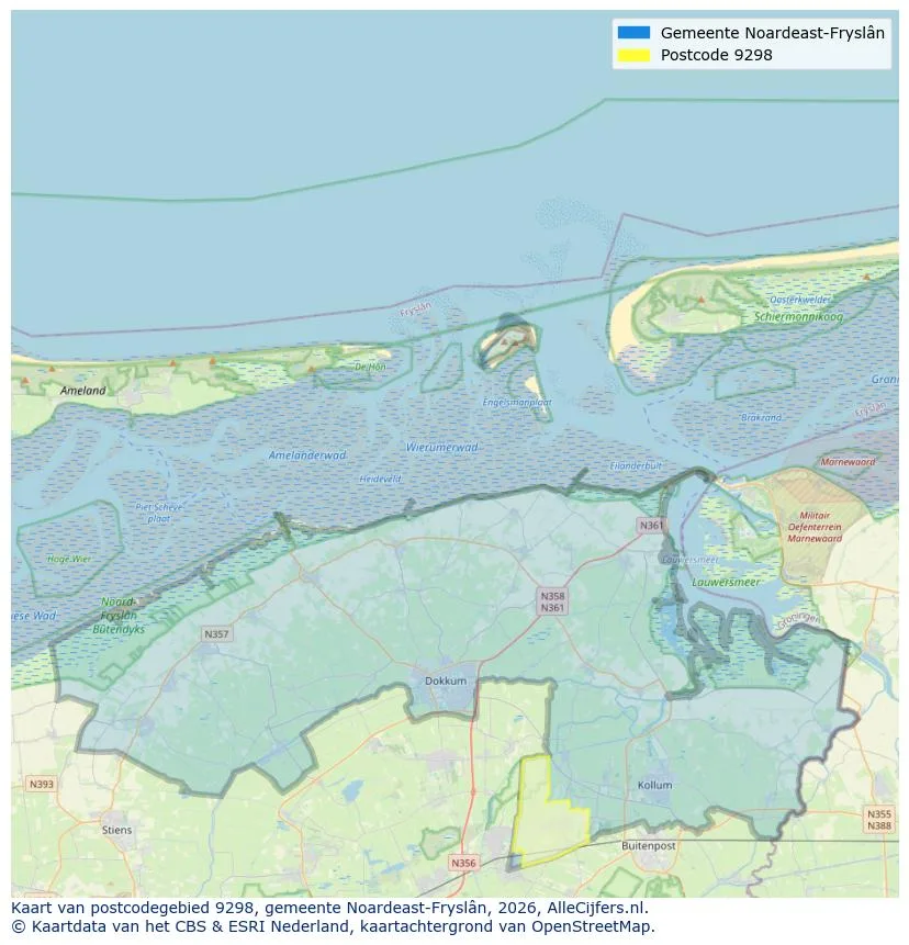 Postcodekaart voor 9298