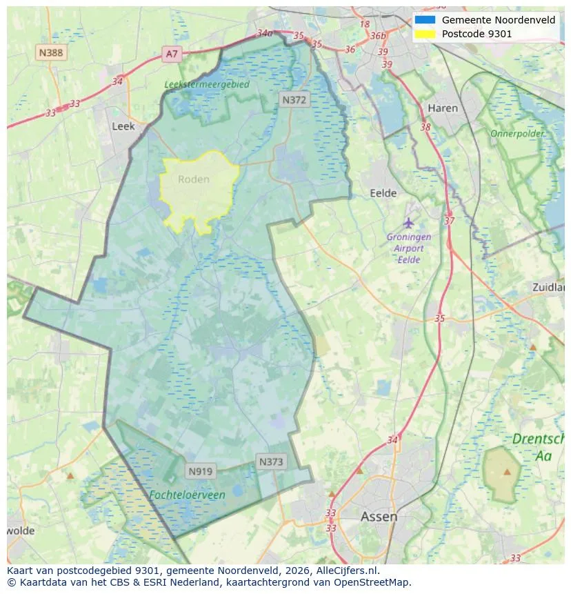 Postcodekaart voor 9301