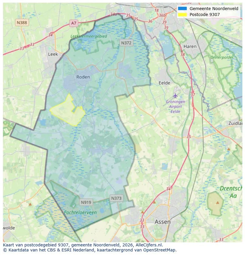 Postcodekaart voor 9307