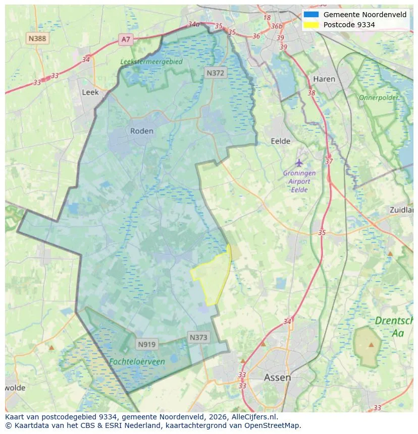 Postcodekaart voor 9334