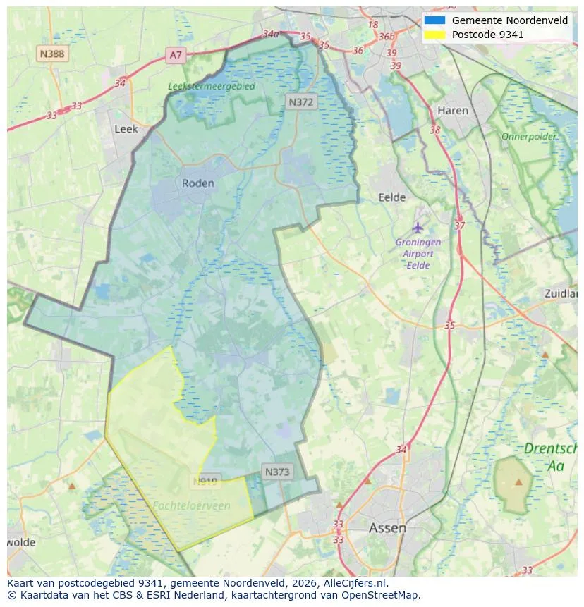 Postcodekaart voor 9341