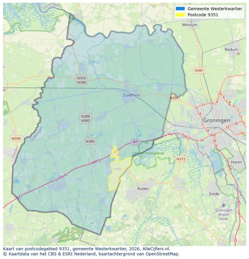 Postcodekaart voor 9351