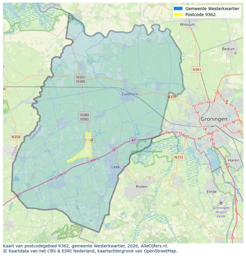 Mapa de códigos postales para 9362