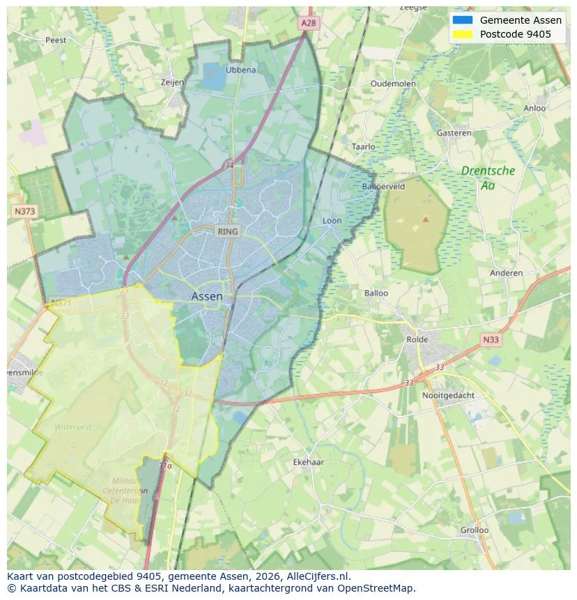 Mapa de códigos postales para 9405
