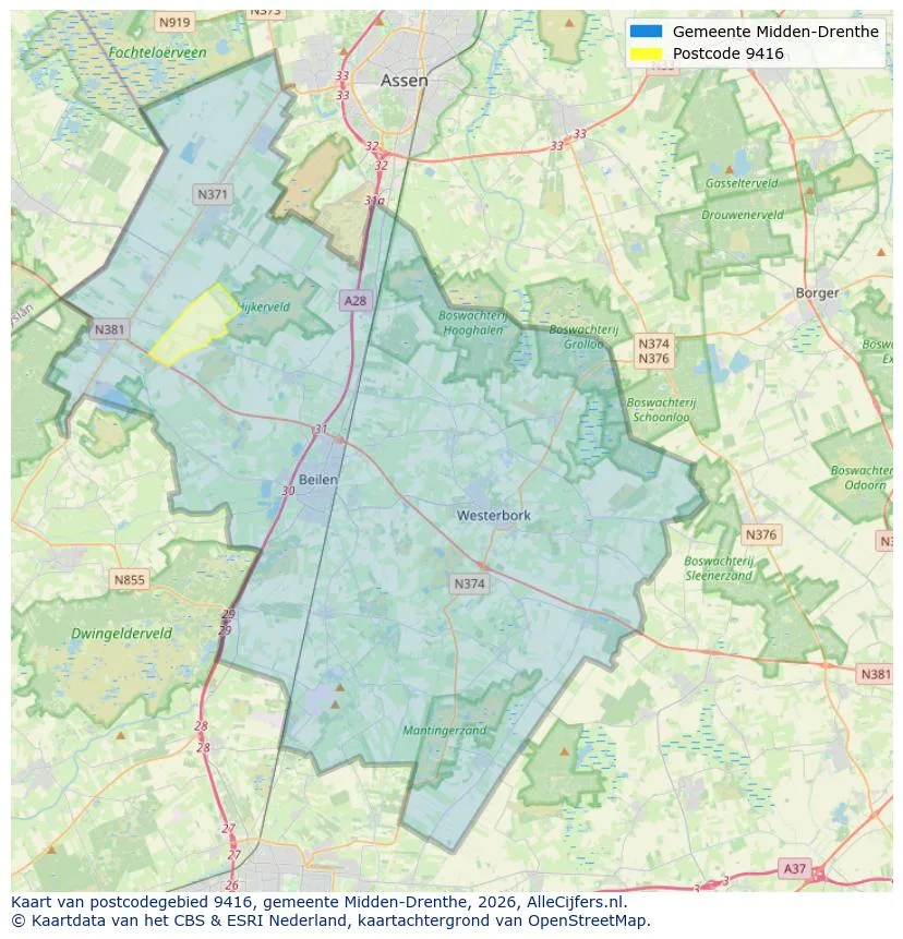 Postcodekaart voor 9416