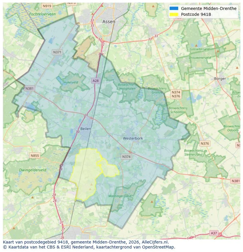 Postcodekaart voor 9418