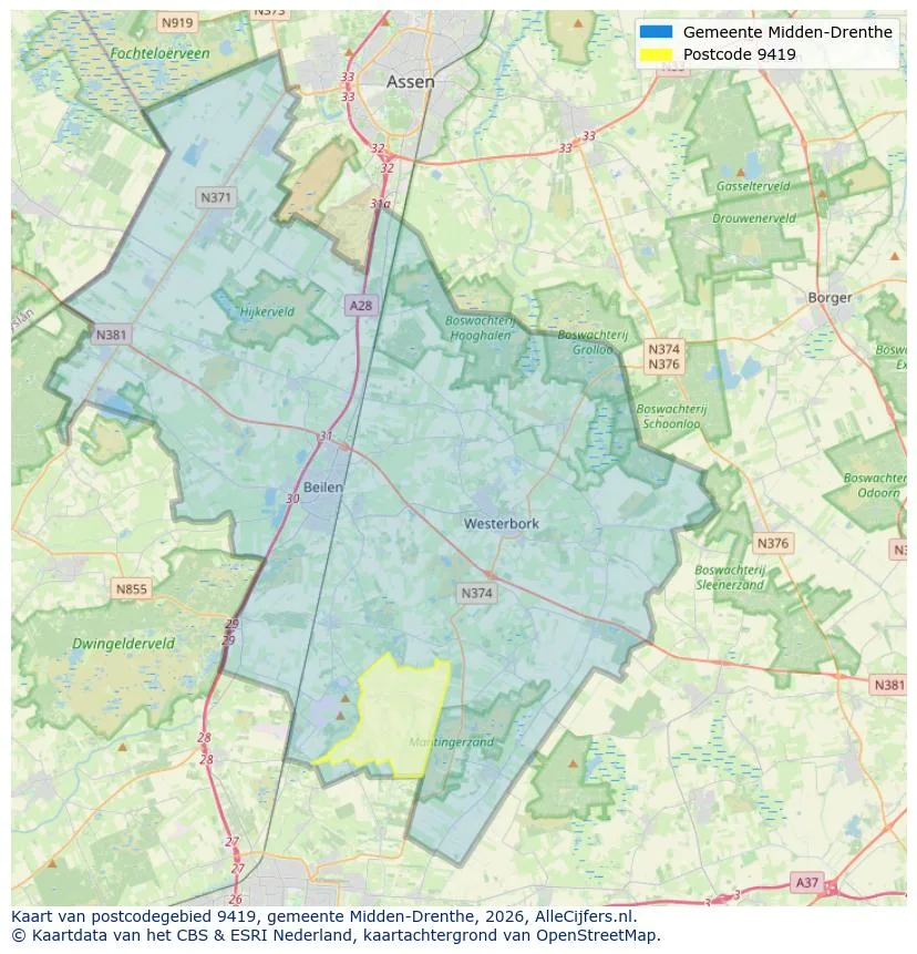 Mapa de códigos postales para 9419