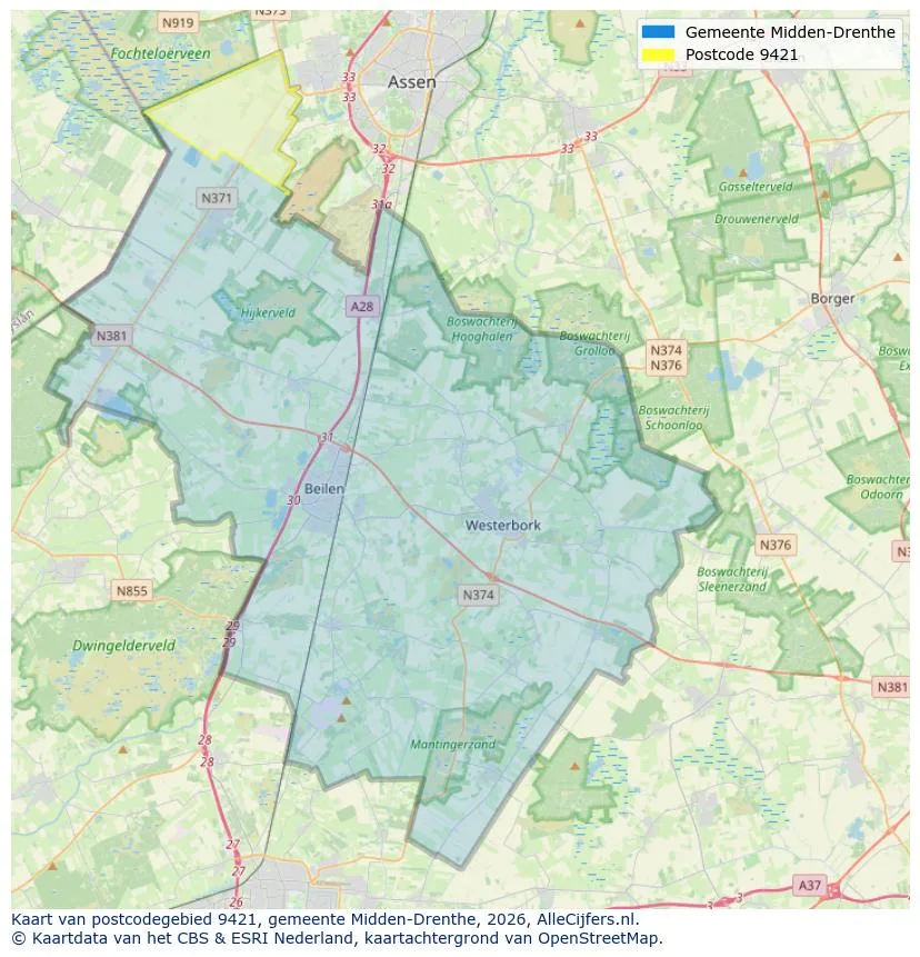 Postcodekaart voor 9421