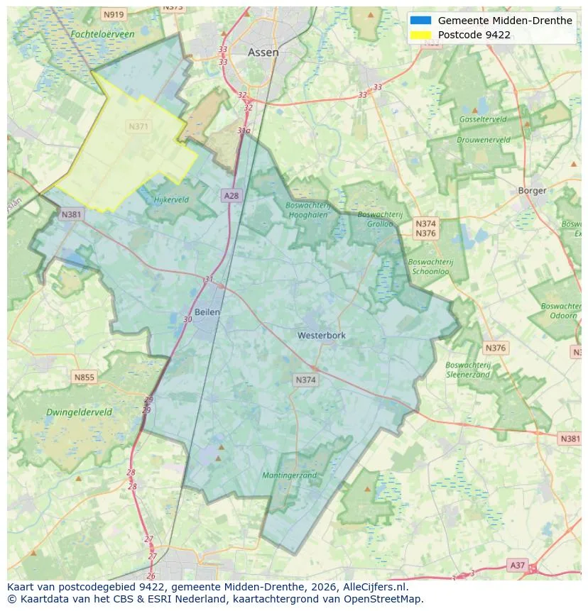 Postcodekaart voor 9422