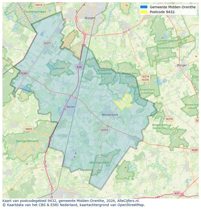 Postcodekaart voor 9432