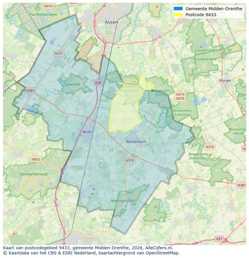 Postcodekaart voor 9433