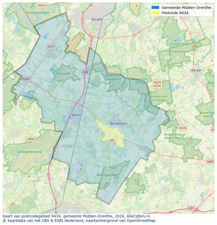 Postcodekaart voor 9434