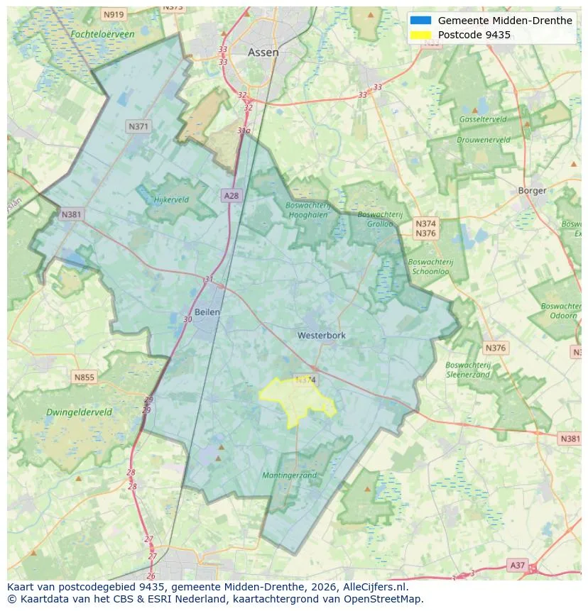 Postcodekaart voor 9435