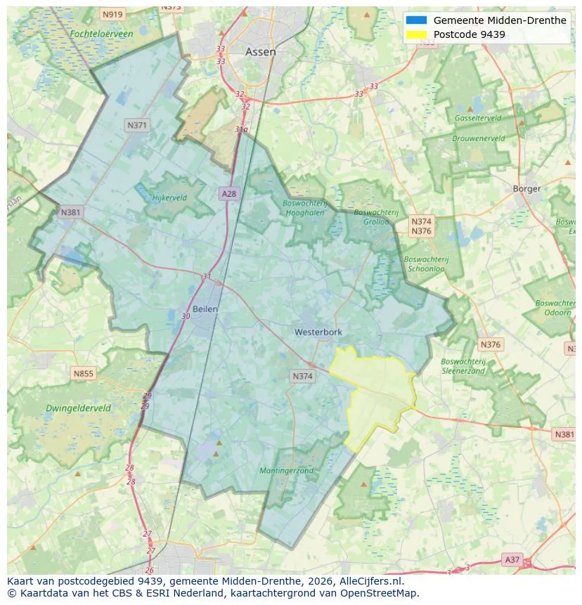 Postcodekaart voor 9439