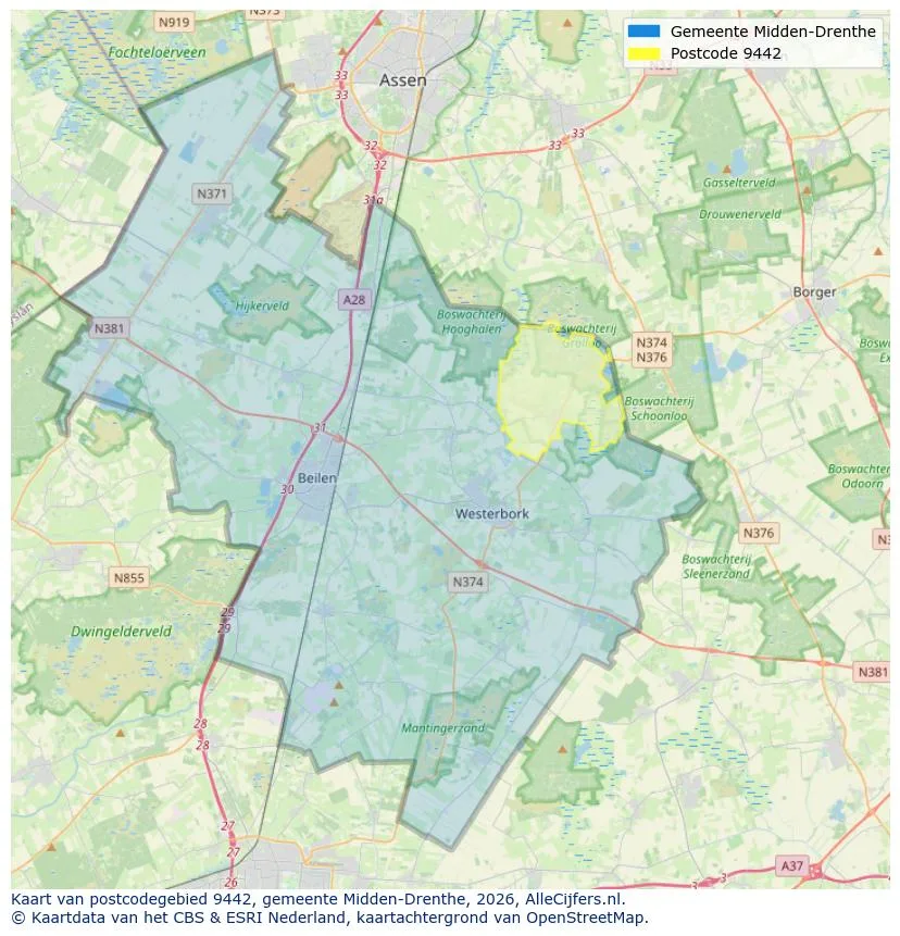 Postcodekaart voor 9442