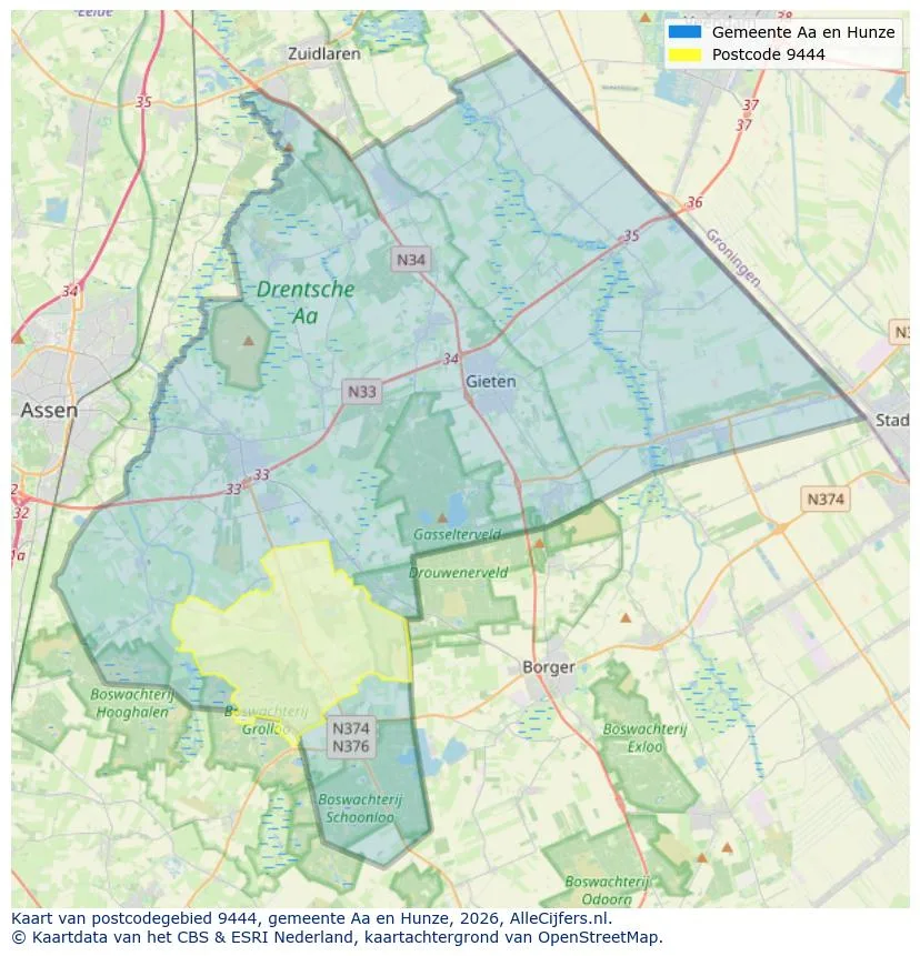 Postcodekaart voor 9444