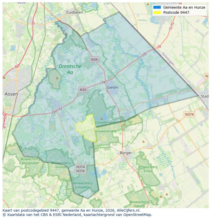 Postcodekaart voor 9447