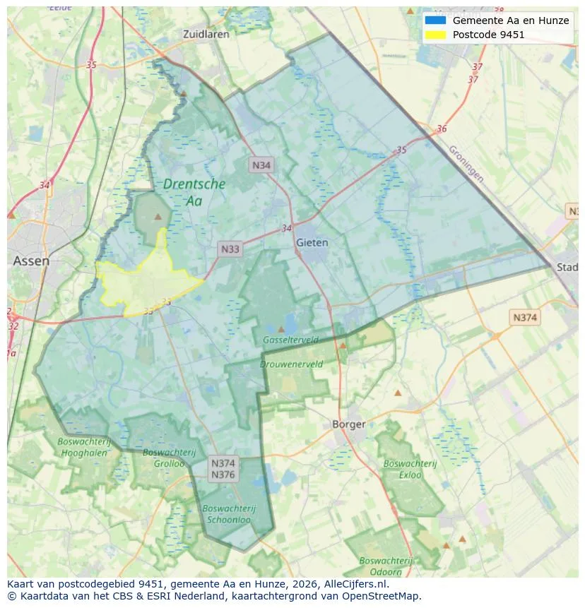 Postcodekaart voor 9451