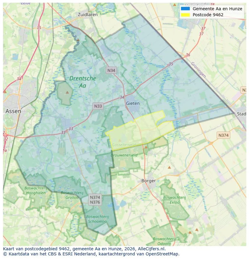 Postcodekaart voor 9462