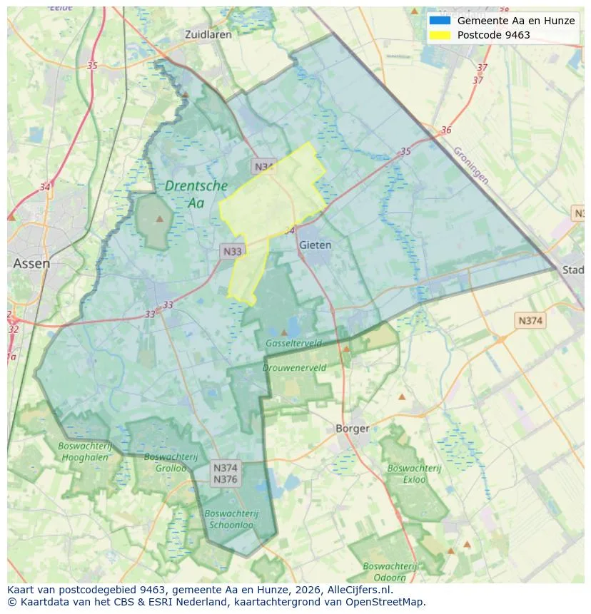 Mapa de códigos postales para 9463