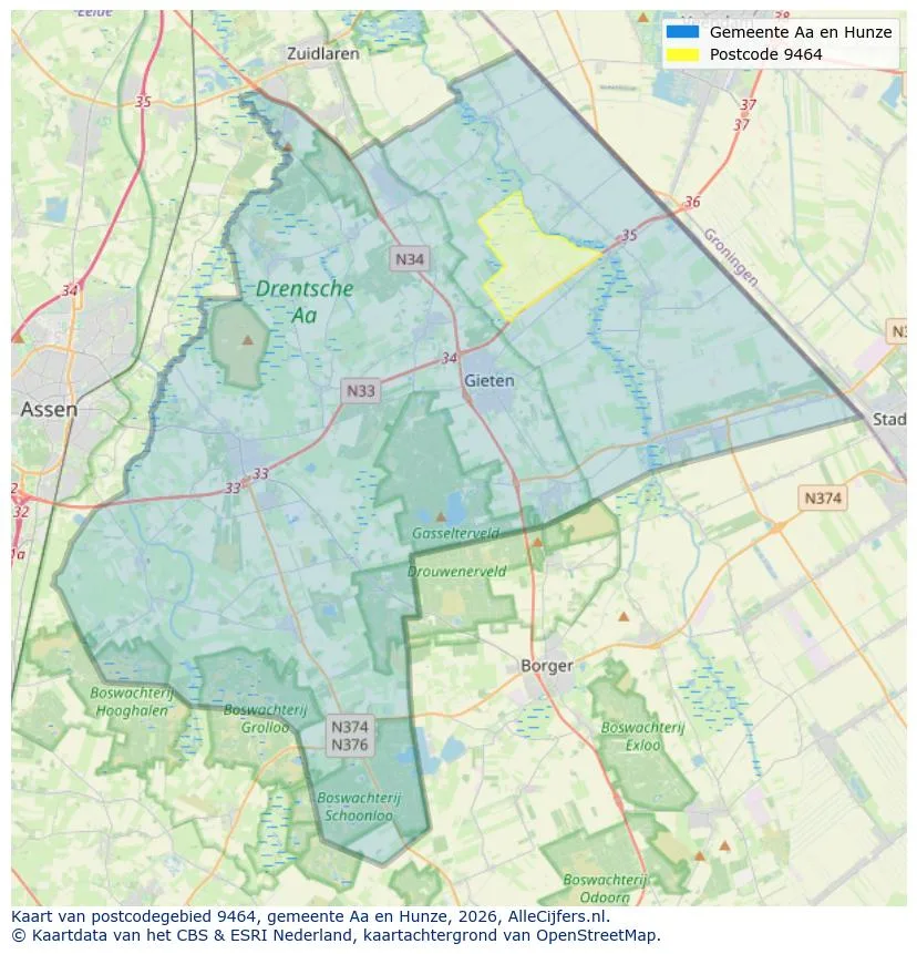 Postcodekaart voor 9464
