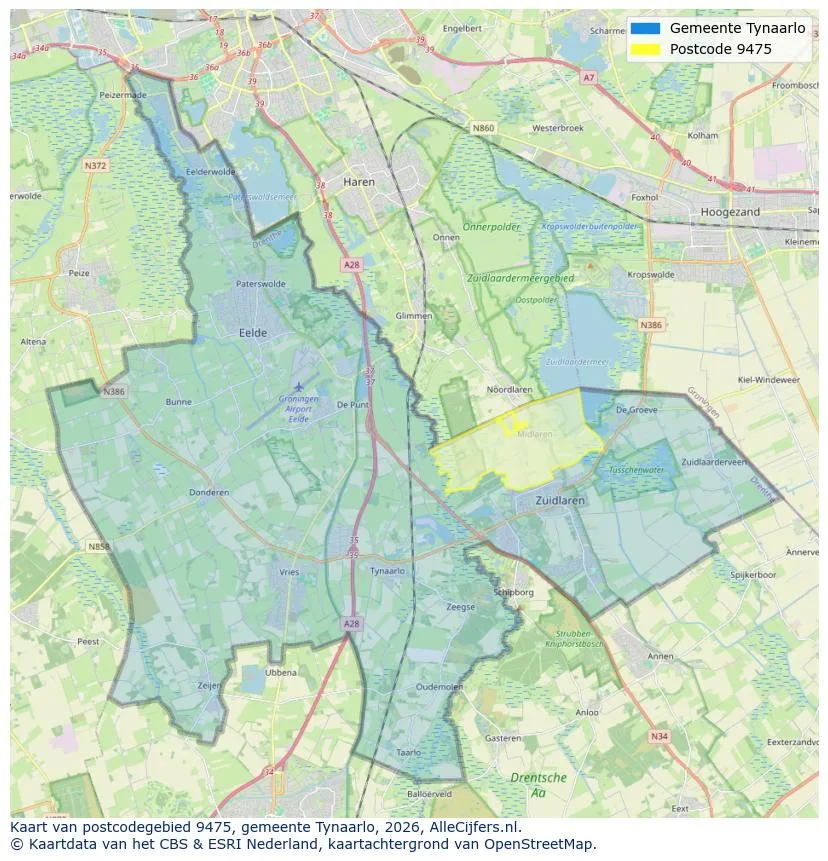 Postcodekaart voor 9475