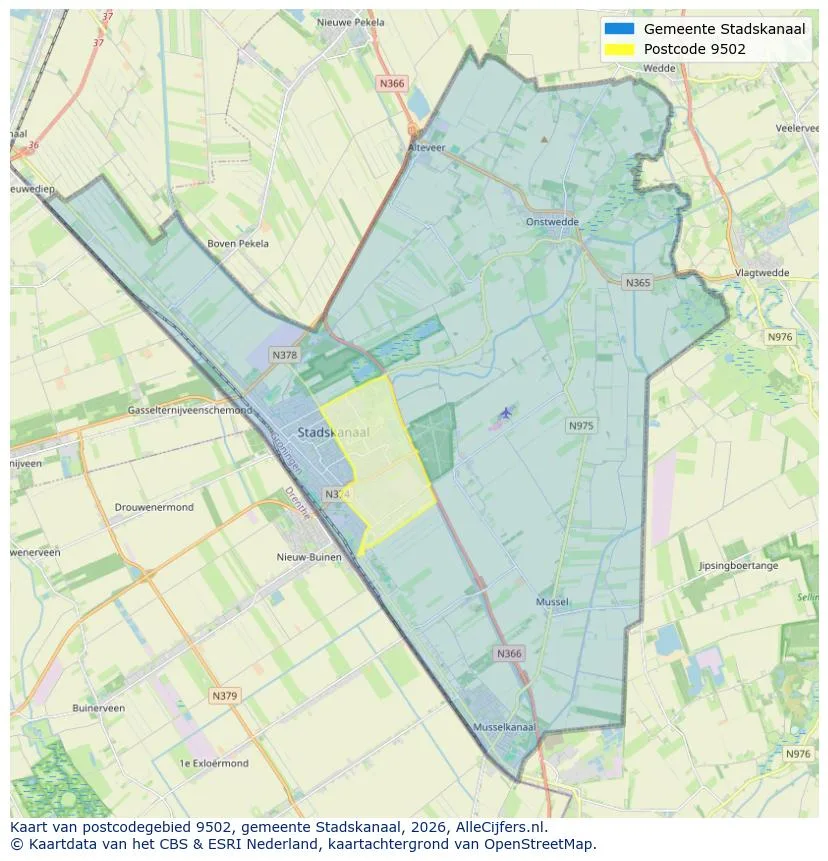 Postcodekaart voor 9502