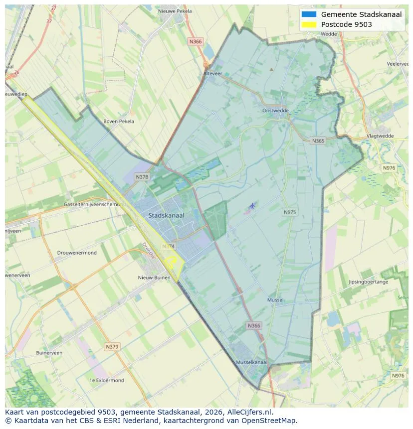 Postcodekaart voor 9503