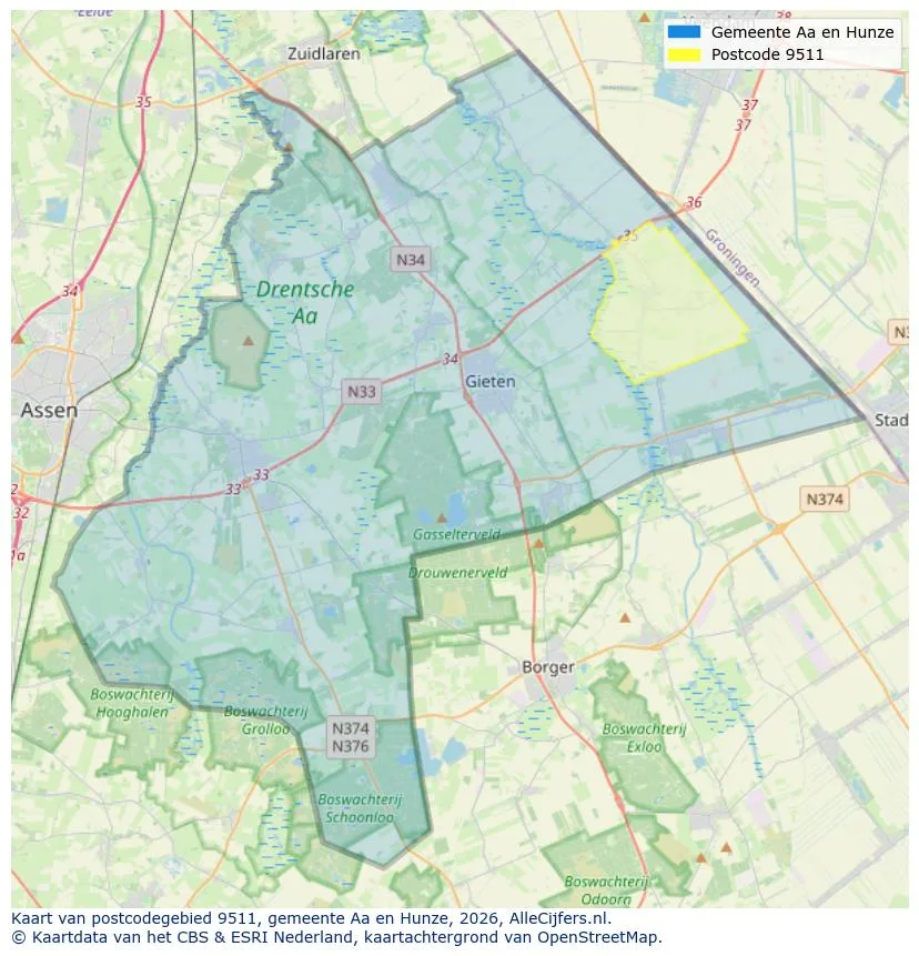 Postcodekaart voor 9511