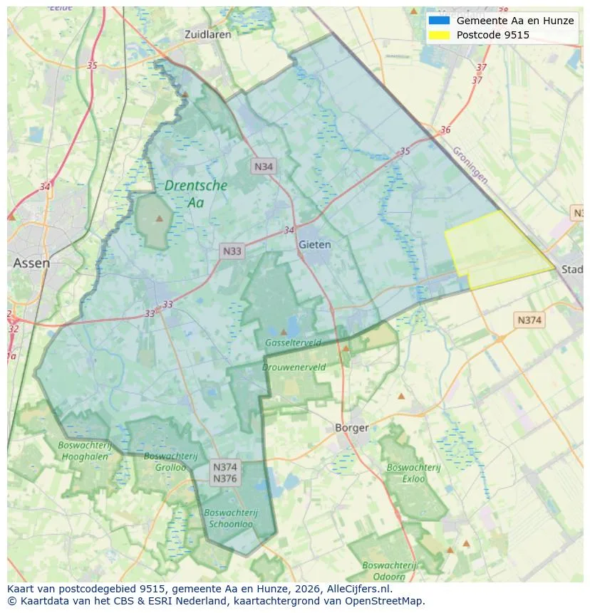 Postcodekaart voor 9515