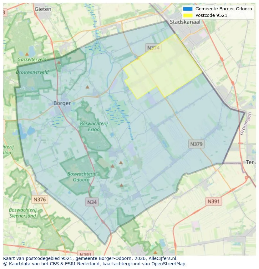 Postcodekaart voor 9521