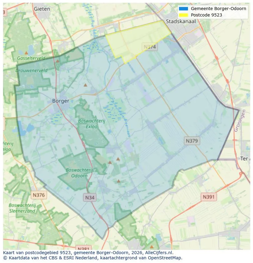 Postcodekaart voor 9523
