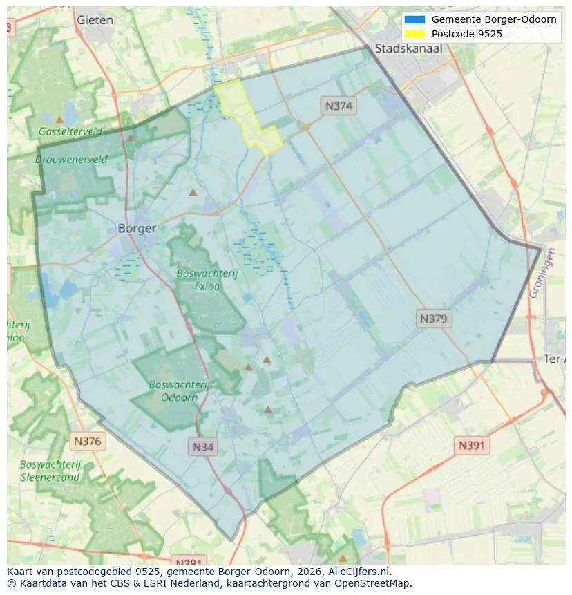 Postcodekaart voor 9525