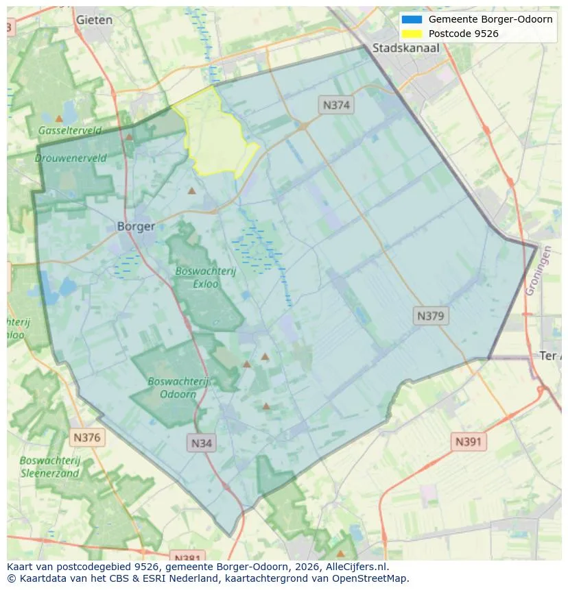 Postcodekaart voor 9526