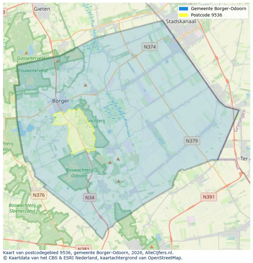 Postcodekaart voor 9536