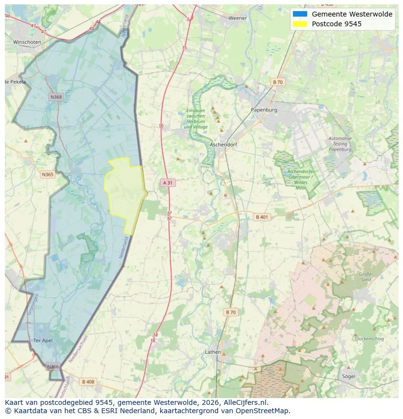 Mapa de códigos postales para 9545